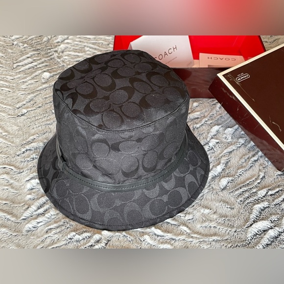 NEW Coach Signature crusher with leather trim Bucket Hat - Black size P/S - Picture 4 of 11